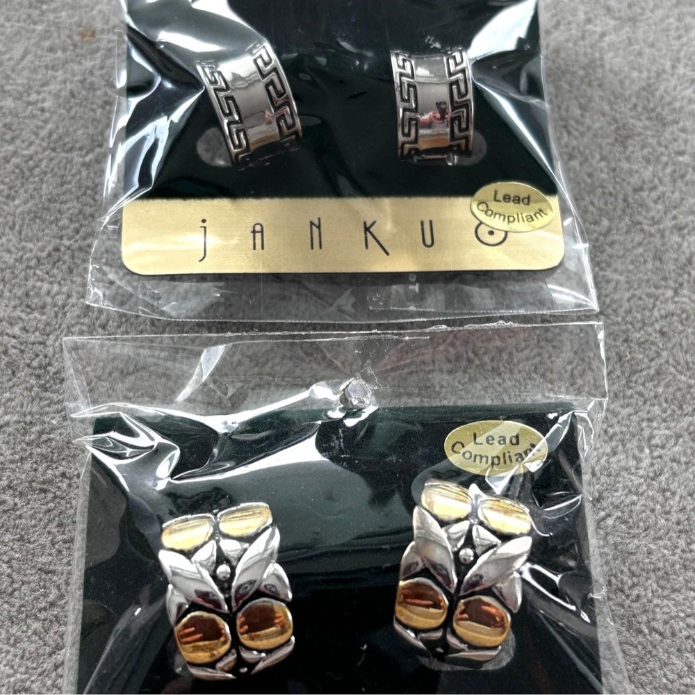 Janku Clip On Earrings Set: Greek Key & Owl Design 2 sets - Picture 2 of 9